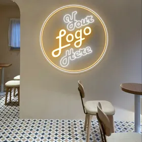 White and Yellow Logo Neon Sign