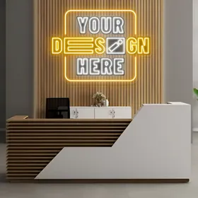 Yellow and White Logo Neon Sign