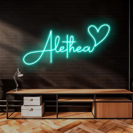 Alethea with Heart Neon Sign - Neon Signs Now