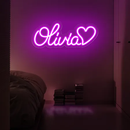 Olivia with Heart Neon Sign - Neon Signs Now