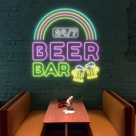 24/7 Rainbow Beer Bar Neon Sign - Neon Signs Now