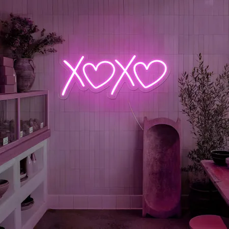 XOXO Heart Pink Neon Sign - Neon Signs Now