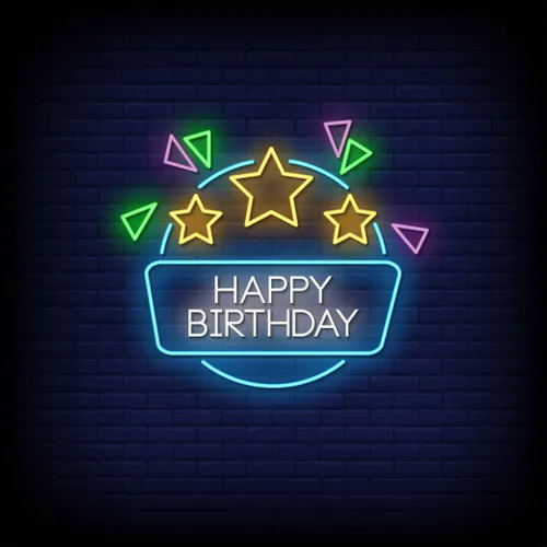 Star & Angles Happy Birthday Neon Sign - Neon Signs Now