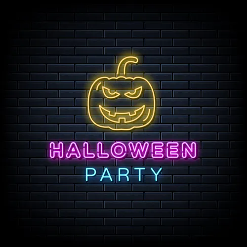 Halloween Party Neon Sign with Pumpkin - Neon Signs Now