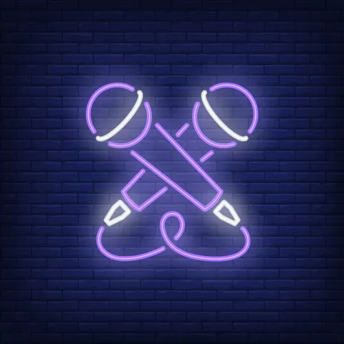 Crossed Microphone Neon Sign