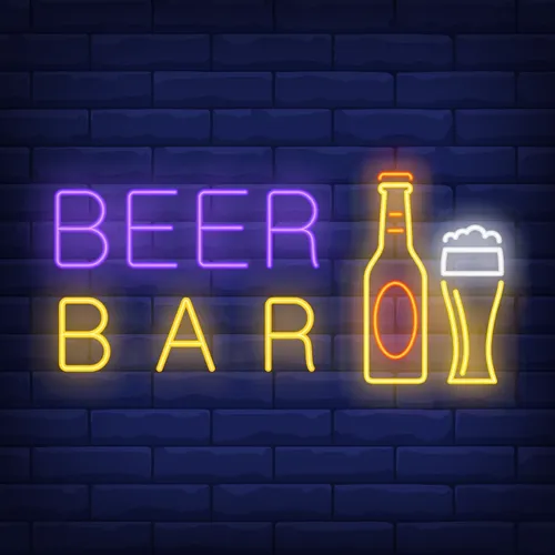 Beer & Bar with Bottle & Glass Neon - Neon Signs Now