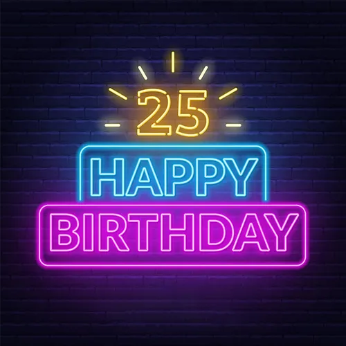 25th Happy Birthday Neon Sign - Neon Signs Now