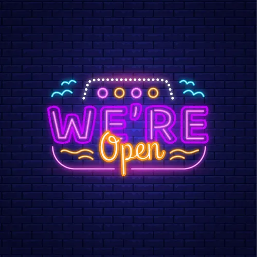We're Open with Wave Lines Neon Sign - Neon Signs Now