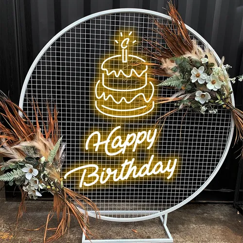 Happy Birthday with Cake on Top Neon Sign - Neon Signs Now