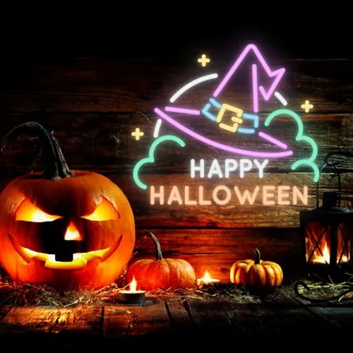 Happy Halloween Hat Neon Sign - Neon Signs Now