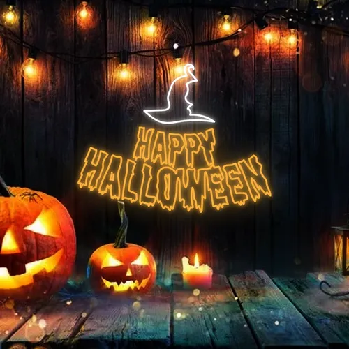 Happy Halloween Witch Hat Neon Signs