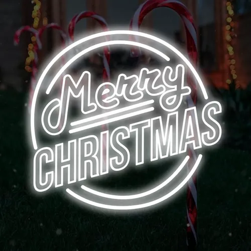 Merry Christmas Double Circle Text Neon Sign - Neon Signs Now