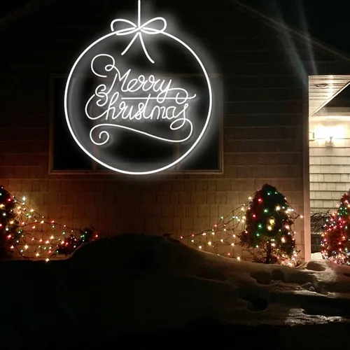Merry  Christmas Circle Typography Neon Sign - Neon Signs Now