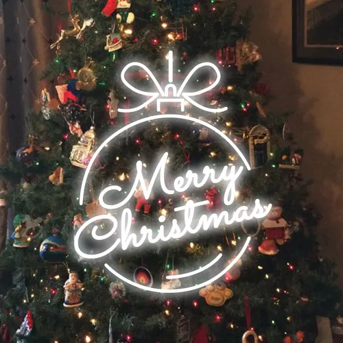 Merry Christmas Circle Text Neon Sign - Neon Signs Now