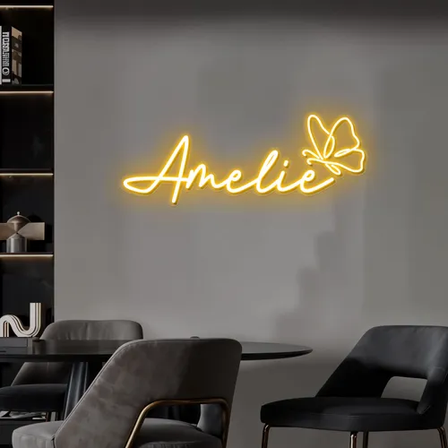Amelie with Butterfly Neon Sign