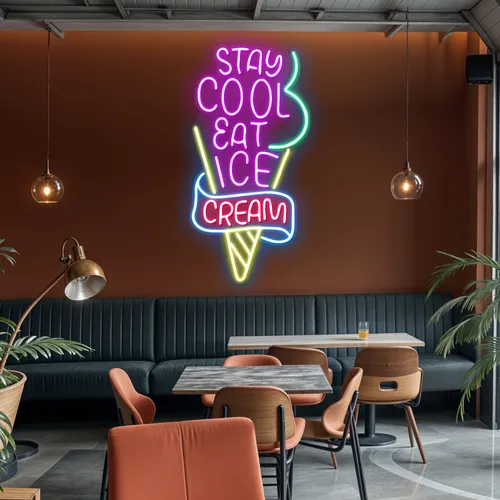 Stay Cool n Eat Ice Cream Neon Sign