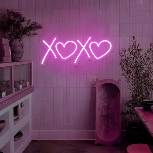 XOXO Heart Pink Neon Sign - Neon Signs Now