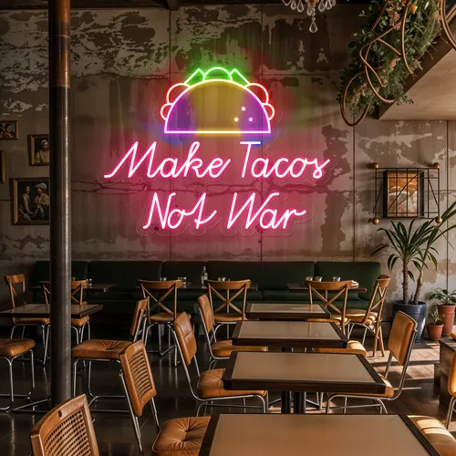 Crispy "Make Tacos Not War" Neon Sign