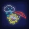 Cartoon Sun With Umbrella Rain Neon Sign - Neon Signs Now